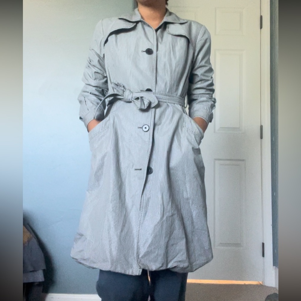 SOLD Jacob trench coat black and white checker xs